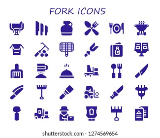  fork icon set. 30 filled fork icons. Simple modern icons about  - Saddle, Knives, Canteen, Cutlery, Fork, Bbq, Noodles, Rake, Grill, Menu, Recipe book, Sieve, Meal, Forklift