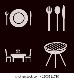fork icon set with dining table restaurant, plate folk knife and grill vector illustration