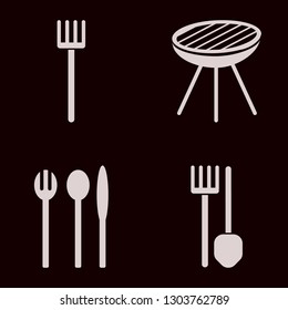 fork icon set with folk spoon knife, pitchfork and spade pitchfork vector illustration
