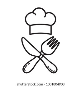 fork icon and spoon with chef hat icon in trendy flat style 