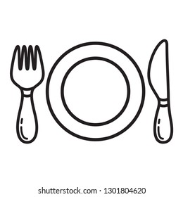 fork icon with spoon and plate icon in trendy flat design 