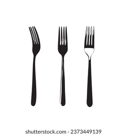 Fork Icon, Steel Dishware Symbol, Metal Forks Silhouette on White Background, Simple Minimal Forks Vector Illustration