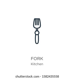 Fork icon. Thin linear fork outline icon isolated on white background from kitchen collection. Line vector sign, symbol for web and mobile