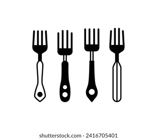 fork icons kitchen restaurant food simple black white vector design flat illustration collections