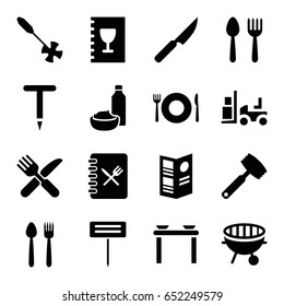 Fork icons set. set of 16 fork filled icons such as spoon and fork, gardening tool, bbq, menu