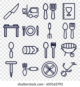 Fork icons set. set of 16 fork outline icons such as spoon and fork, sausage, fork and spoon, gardening tool, bbq, menu