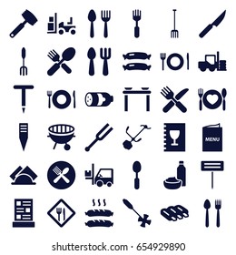 Fork icons set. set of 36 fork filled icons such as sausage, spoon and fork, plate fork and spoon, gardening tool, tonometer, bbq, napkin, restaurant, menu
