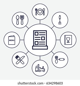 Fork icons set. set of 9 fork outline icons such as fork and spoon, forklift, gardening tool