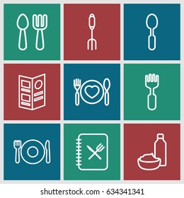 Fork icons set. set of 9 fork outline icons such as plate fork and spoon