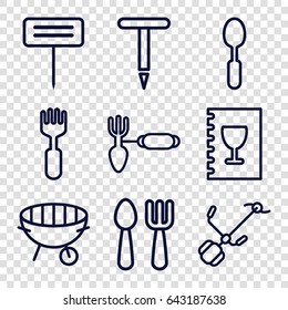 Fork icons set. set of 9 fork outline icons such as spoon, gardening tool, bbq