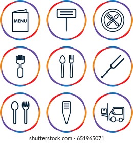 Fork icons set. set of 9 fork outline icons such as fork, gardening tool, tonometer