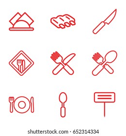 Fork icons set. set of 9 fork outline icons such as sausage, spoon, gardening tool, napkin, restaurant