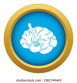 Fork is inserted into the brain icon blue vector isolated on white background for any design