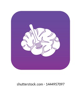 Fork is inserted into the brain icon digital purple for any design isolated on white vector illustration