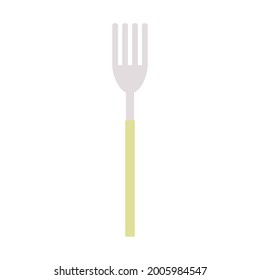 Fork isolated on white background. Flatware in flat style with yellow handle. Simple vector design. Cartoon minimalistic illustration