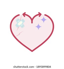 Fork junction traffic sign implied to heart shape as a gimmick of making decision. Vector illustration outline flat design.