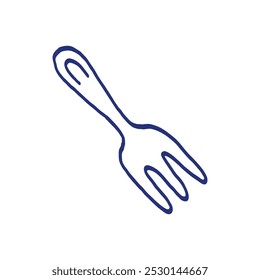 Garfo. Utensílios de cozinha vetor e utensílios. Ilustração de talheres. Esboço desenhado à mão. Caneta azul ou desenho marcador. Imagem infantil primitiva