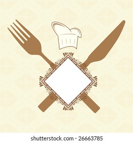 Fork, knife, banner and chef hat