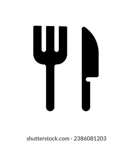 Fork and knife black glyph ui icon. Restaurant sign. Cutlery. Serve up table. User interface design. Silhouette symbol on white space. Solid pictogram for web, mobile. Isolated vector illustration