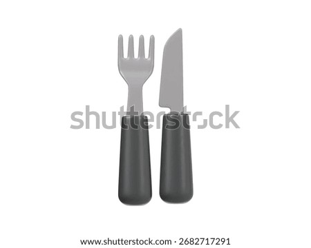 Fork and knife with black handle 3d cutlery set icon