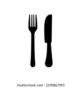Fork and Knife Black Silhouette Icon. Restaurant Metal Cutlery for Dinner Glyph Pictogram. Dishware Cafe Food Lunch Flat Symbol. Dining Knife and Fork Silverware Sign. Isolated Vector Illustration.