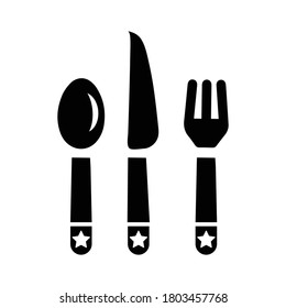 Fork, knife, black spoon icon isolated on white background