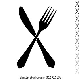 Fork and knife - black vector icon and ten icons in  shades of grey