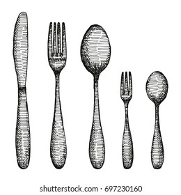 Fork knife and boat. Cutlery vector illustration