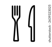 Fork and knife. Canteen icon. Dining room pictogram. Editable stroke. Vector