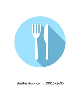 Fork and knife circle icon on white background.