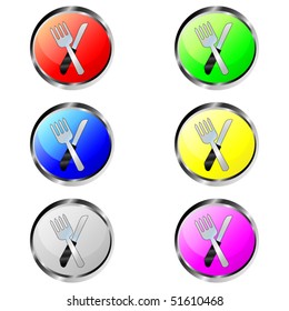 Fork and knife colorful vector buttons