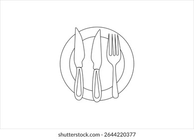 fork and knife in continuous line drawing style Line art silhouette of cutler Vector illustration background
