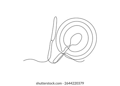 fork and knife in continuous line drawing style Line art silhouette of cutler Vector illustration background
