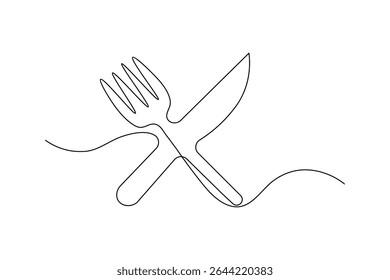 fork and knife in continuous line drawing style Line art silhouette of cutler Vector illustration background
