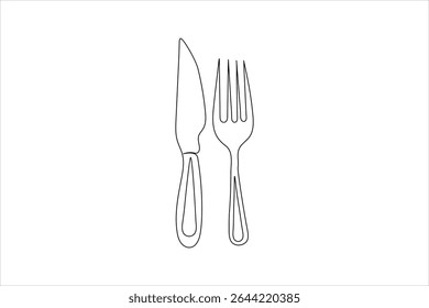 fork and knife in continuous line drawing style Line art silhouette of cutler Vector illustration background

