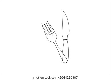 fork and knife in continuous line drawing style Line art silhouette of cutler Vector illustration background
