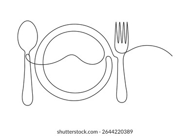 fork and knife in continuous line drawing style Line art silhouette of cutler Vector illustration background
