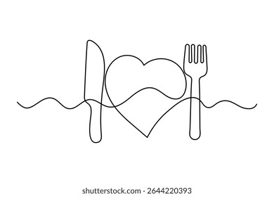 fork and knife in continuous line drawing style Line art silhouette of cutler Vector illustration background
