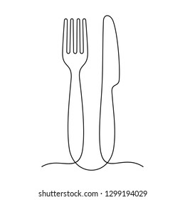 Fork and knife continuous line vector illustration