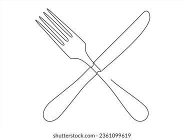 Fork and knife continuous line vector 
