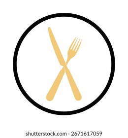 Fork and knife crossed icon logo. Flat shape restaurant or cafe place sign. Utensil across. Kitchen and diner menu button symbol. Vector silhouette illustration image.