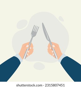 Fork and knife cutlery in hands vector illustration