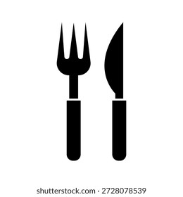 Icono sólido de cubiertos de tenedor y cuchillo que representa utensilios de comedor, Configuraciones de mesa, servicio de comidas y actividades de consumo de alimentos.