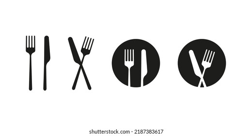 Gabel- und Messerbesteck, Vektorsymbol. Küchengeschirr, Essausrüstung, Logo-Set für das Restaurant.