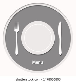 Fork & Knife with dish icon.Paper cut style.Premium design elements for menu or restaurant logo
