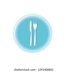 fork with knife in dish isolated icon