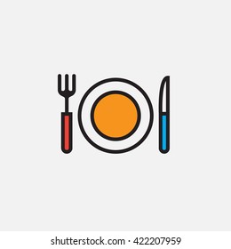 fork, knife, dish line icon, outline vector logo illustration, filled color linear pictogram isolated on white