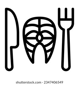 Fork with knife and fish line icon, Diet concept, healthy dish sign on white background, fish dish with fork and knife icon in outline for mobile web design. Vector graphics.