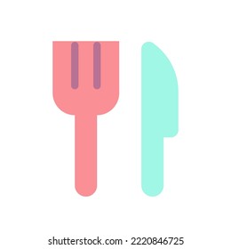 Fork and knife flat color ui icon. Restaurant sign. Cutlery. Serve up table. Kitchen utensil. Simple filled element for mobile app. Colorful solid pictogram. Vector isolated RGB illustration