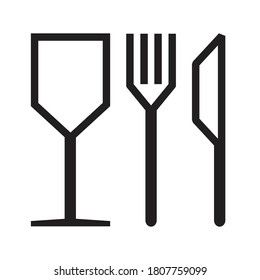 Fork knife and glass icon logo. Simple flat shape sign. Package marking. Restaurant cafe kitchen diner place menu symbol. Vector illustration image. Black silhouette isolated on white background.